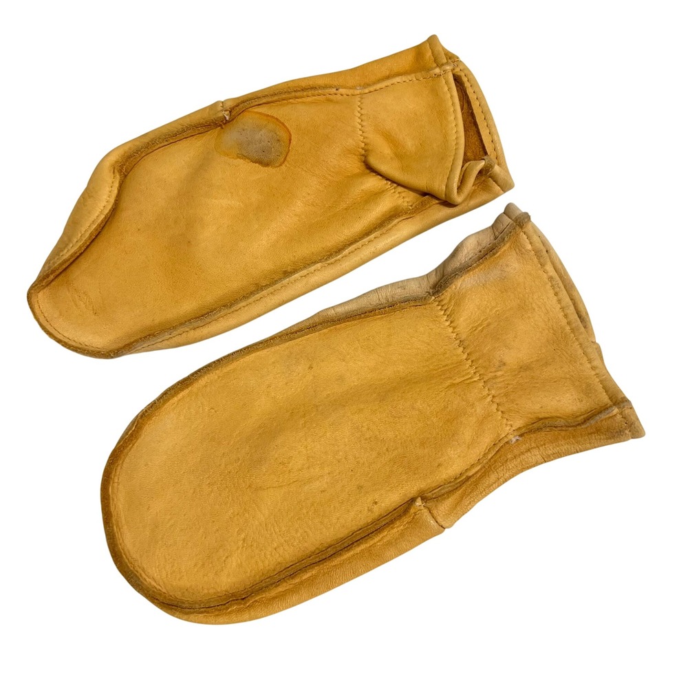 Vintage 80s Elkskin Leather Work Mittens Made in USA Tan Yellow Size M
